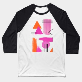 Abstract Composition in Pink and Orange Baseball T-Shirt